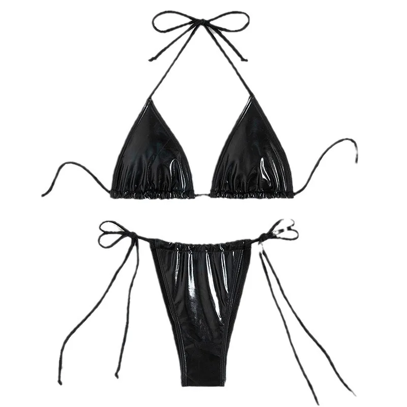 New black leather triangle sexy bikini swimsuit for women