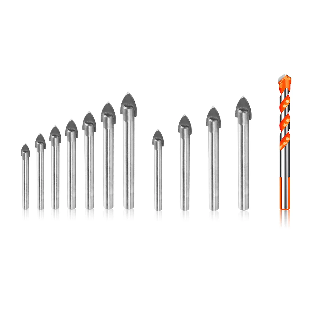 Tile Drill Bit Triangular Alloy Ceramic Drilling Tool Portable Replacement Glass Punching Head, 7 Pieces