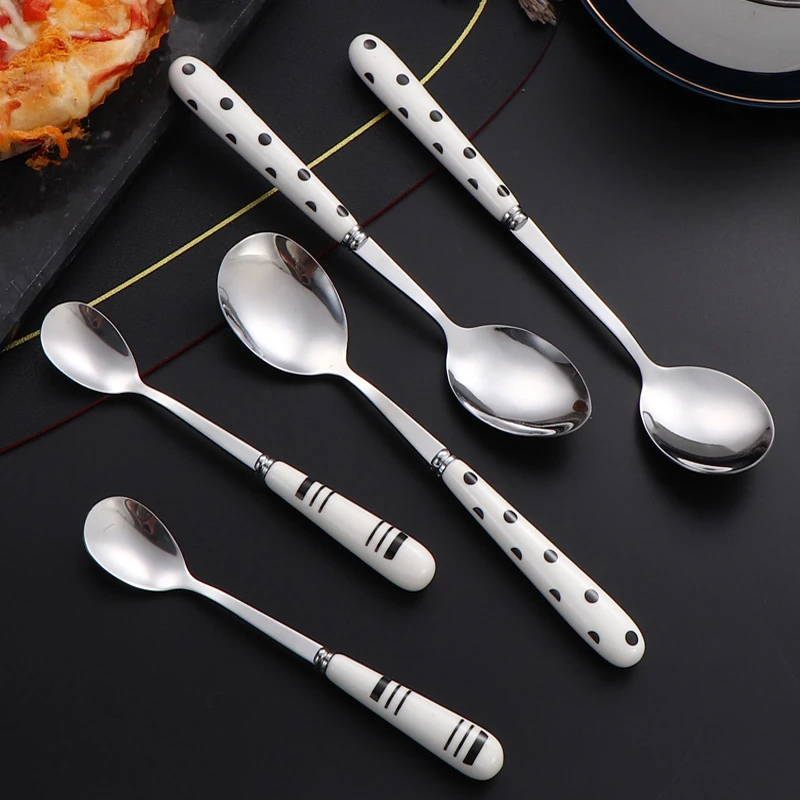 1Pc Stainless Steel Fork And Spoon Creative Hepburn Style Cutlery Ceramic Handle Dessert Spoon And Fork Western Food Accessories