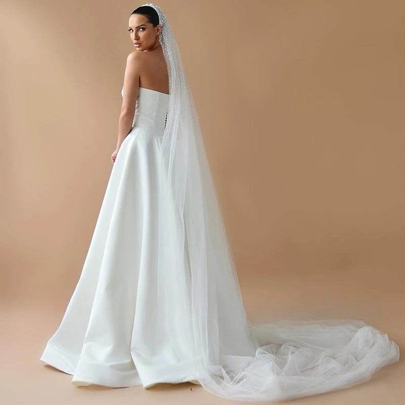 Elegante linha a vestidos de casamento 2023 querida beadings vestido de noiva com bolso branco personalizar para medidas elegante robe 2023