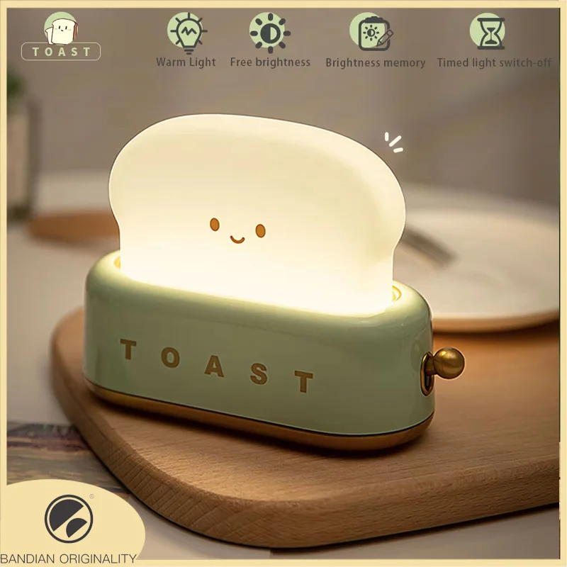 BANDIAN Bread Toast Cartoon LED Night Light Cute Home Decor Kawaii Bread Table Lamps Night Portable Light with Timer Tiny Lamp
