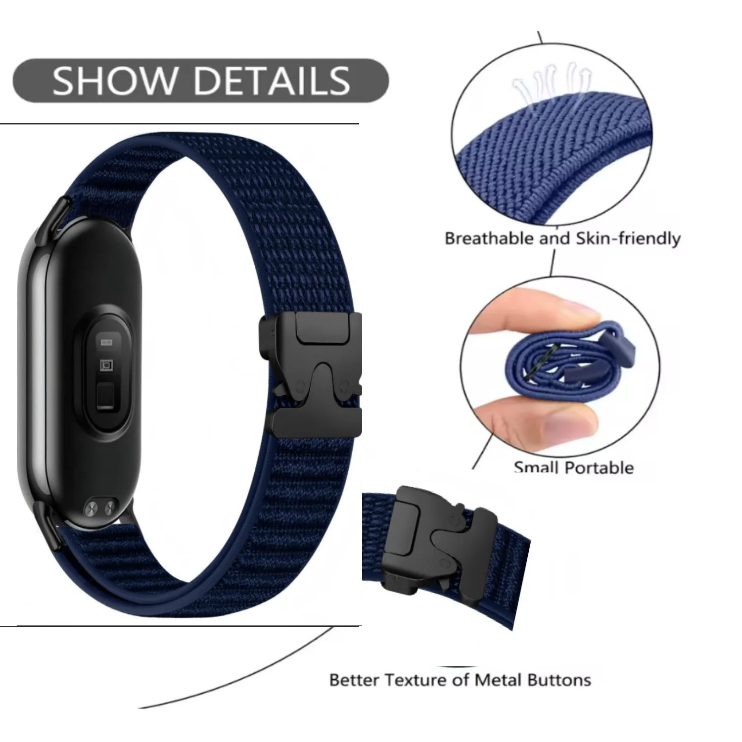 حزام لشاومي Mi Band10 9 8 مطاطا النايلون مضفر حلقة منفردة قابل للتعديل مشبك استبدال كوريا سوار Miband 8/ 9/10