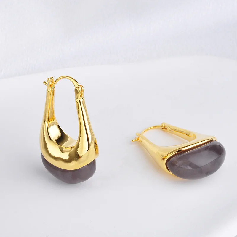 Vintage Amber Color U-shaped Metal Hoop Earrings for Women Personality Commuter Jewelry Accessories e450