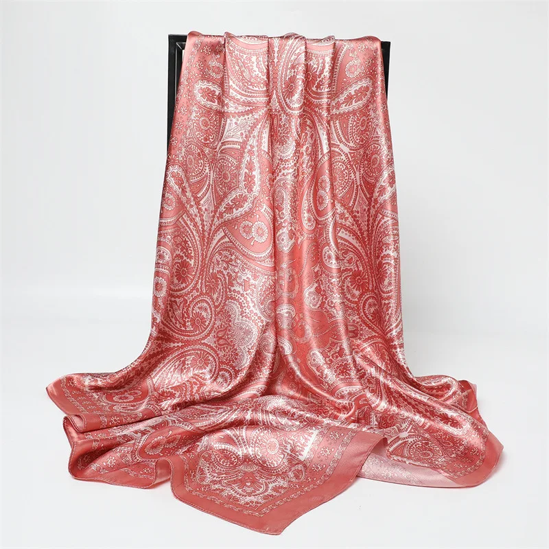 90*90cm Damen Mode Bedruckter Quadratischer Schal Großer Seidenschal Luxuriöses Strandtuch Wickeltuch Damen Hijab Halstuch – Detail 21