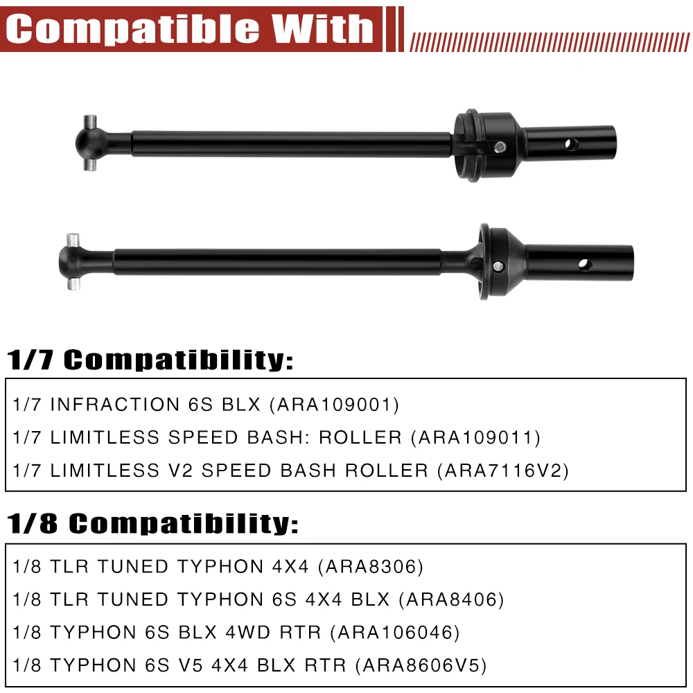 GLOBACT Steel Front Rear Drive Shafts for 1/7 ARRMA INFRACTION 6S LIMITLESS 1/8 TYPHON 6S TLR TUNED Upgrade Replace ARAC3984