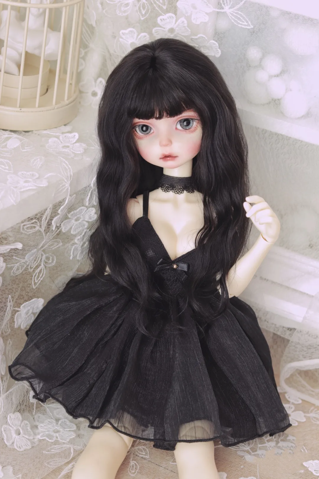 Haar für Puppe natürliche schwarze Mohair Soft Shell Perücke, 1/4 BJD Puppe Haar kostenloser Versand