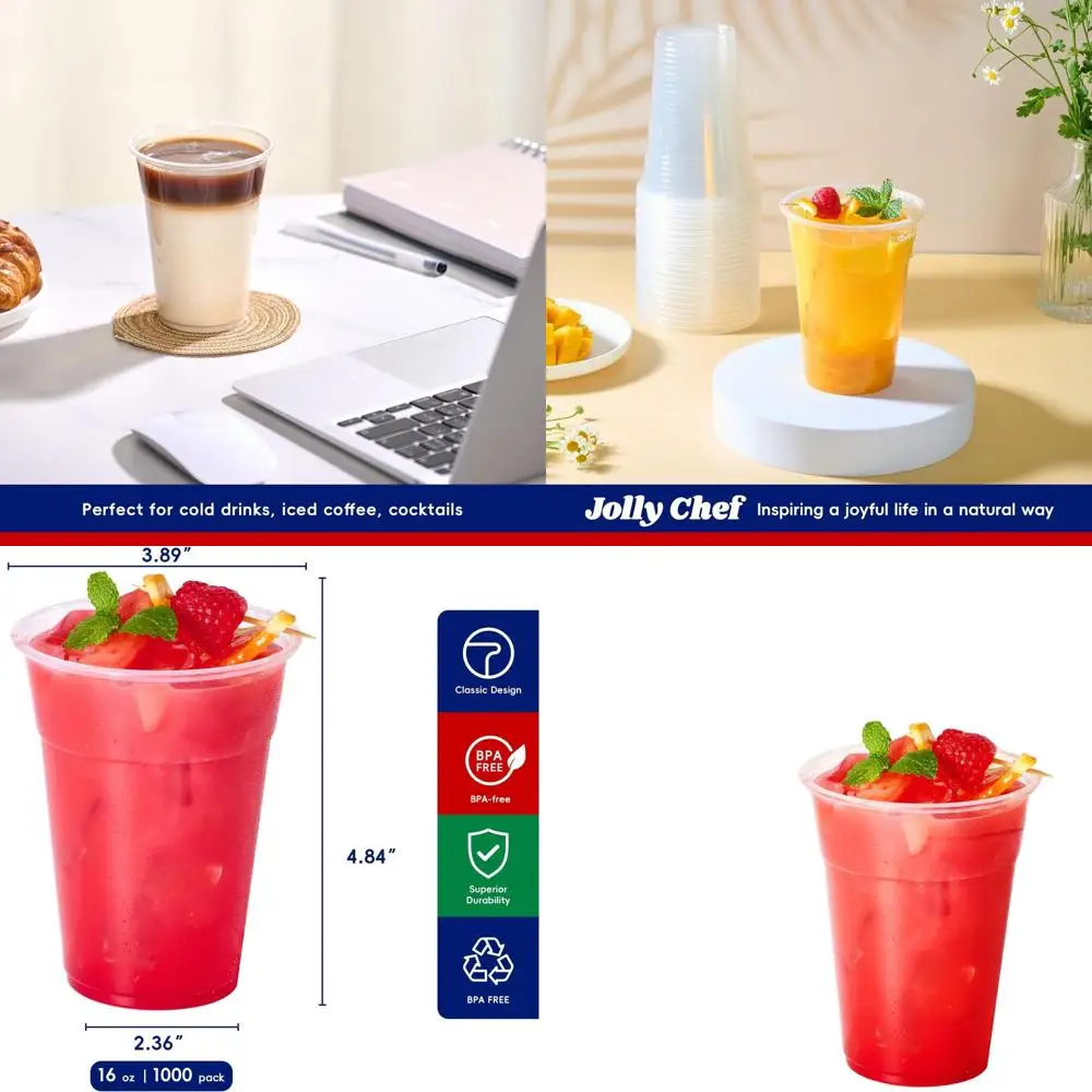 

1000 Pack 16 oz Clear Plastic Cups - Disposable Cups for Beverages, Ideal for Ice Coffee, Milkshakes, Cold Drinks