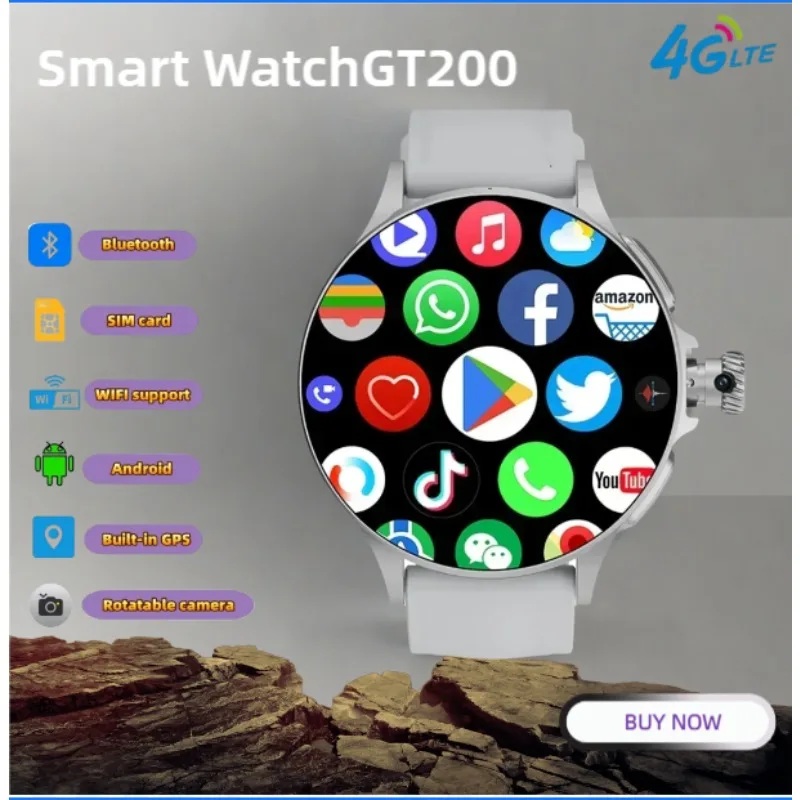 

Часы GT200, умные часы, 1,95 дюйма, Amoled, разрешение 750*750, телескопическая поворотная камера Android 10,0, высотомер, кодировщик, барометр Aura