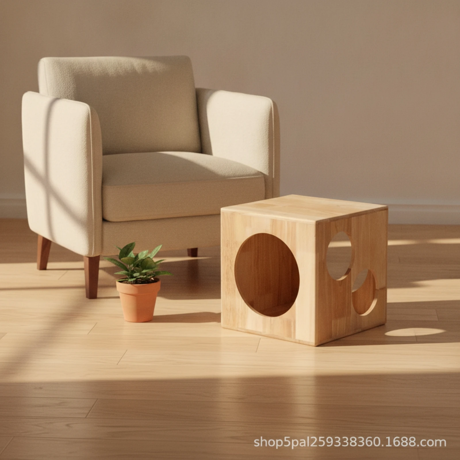 Wooden Cat Cube Compact Cat Box Pet Condo Enclosed Cozy for Cats, Living Room