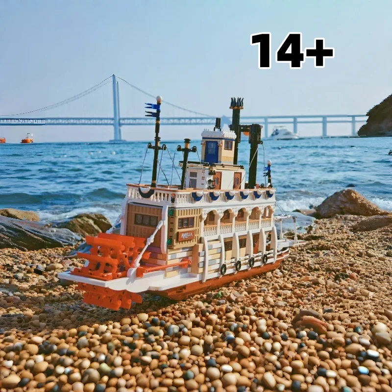 En stock, novedad de 20225, bloques de construcción de patatas de vapor de río 21356, modelo de barco de vapor, transporte, montar ladrillos, juguetes, regalo para adultos