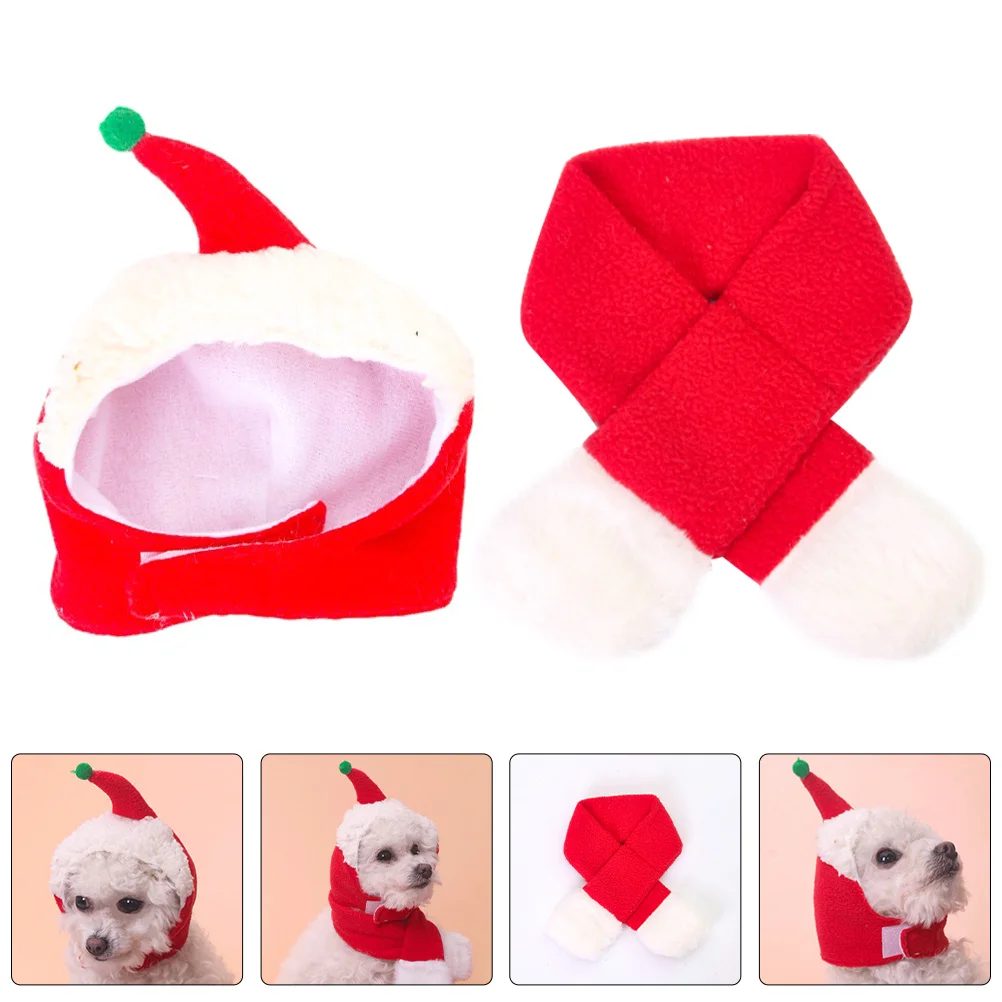 

1Set Pet Headdress Scarf Set Cute Dog Christmas Hat Warm Accessories for Puppy Photo Props Holiday Party Decor