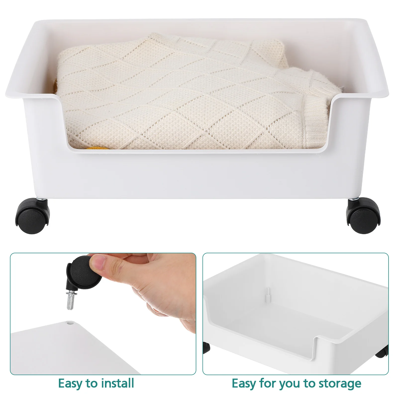 Desktop Book Storage Bin Rolling Cart Multi-Functional Sturdy Bookshelf Home Office Organizer Plastic Storage Box with Wheels