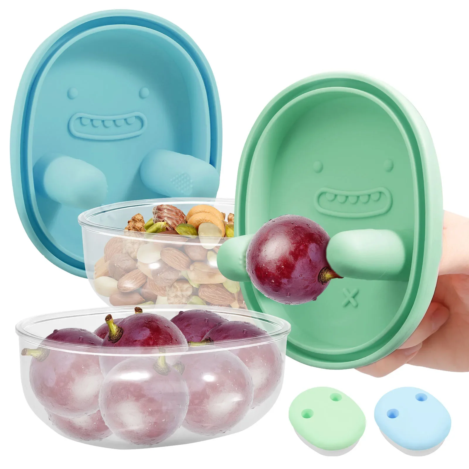 2Pcs Snack Finger Container 2 in 1 No Mess Snack Container Silicone Lid with Fingertip Cover for Cookies Fruit Vegetable Nut