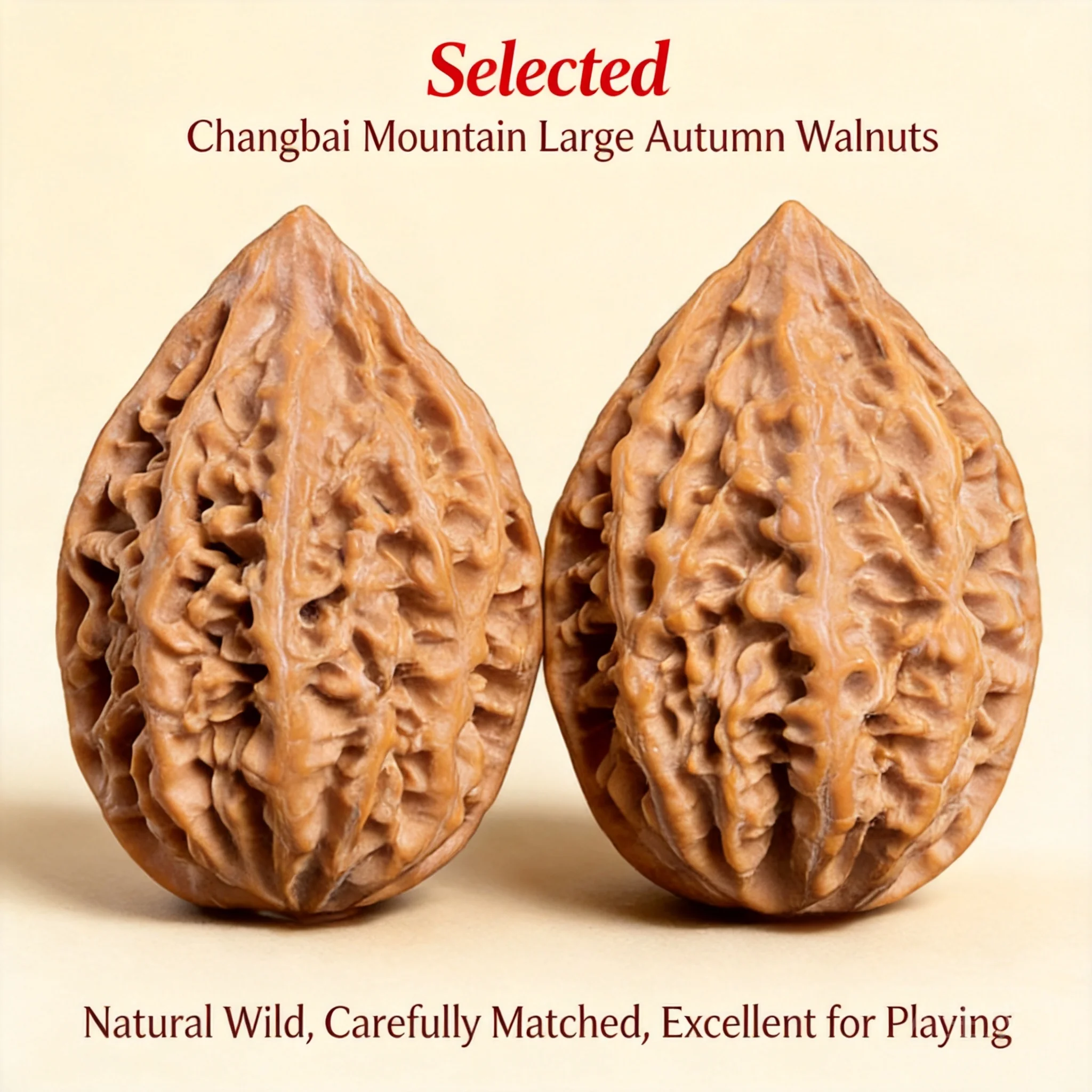 Chinese Style Lucky Blessing Natural Wild Changbai Mountain Matched Walnut Pair Hand Massage Spinning Wenwan Toy Wealth Attract