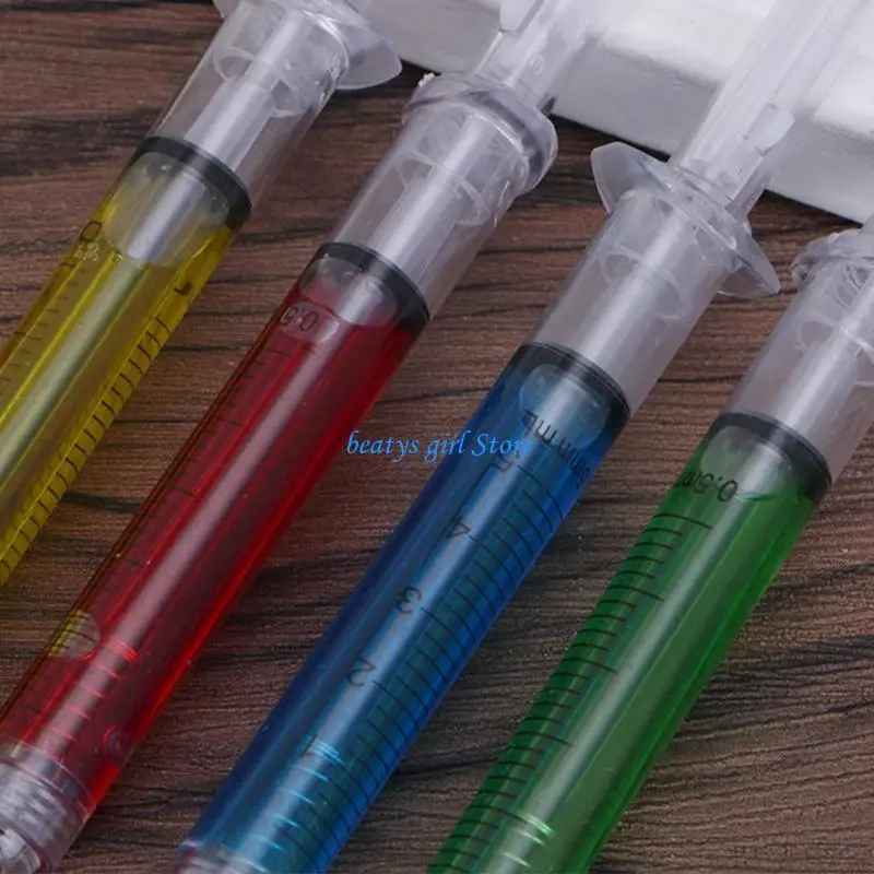 C7AB 4Pcs Novelty Injection Gel Pen Ballpoint Black Liquid Medical