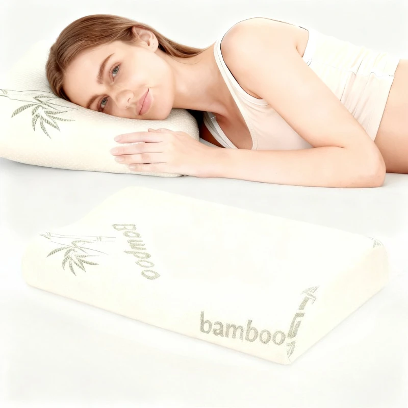 

Bamboo Fiber Pillow/Soft Wave-Shaped Neck Support/Breathable & Machine Washable Cover/All-Season Comfort for Home or Travel