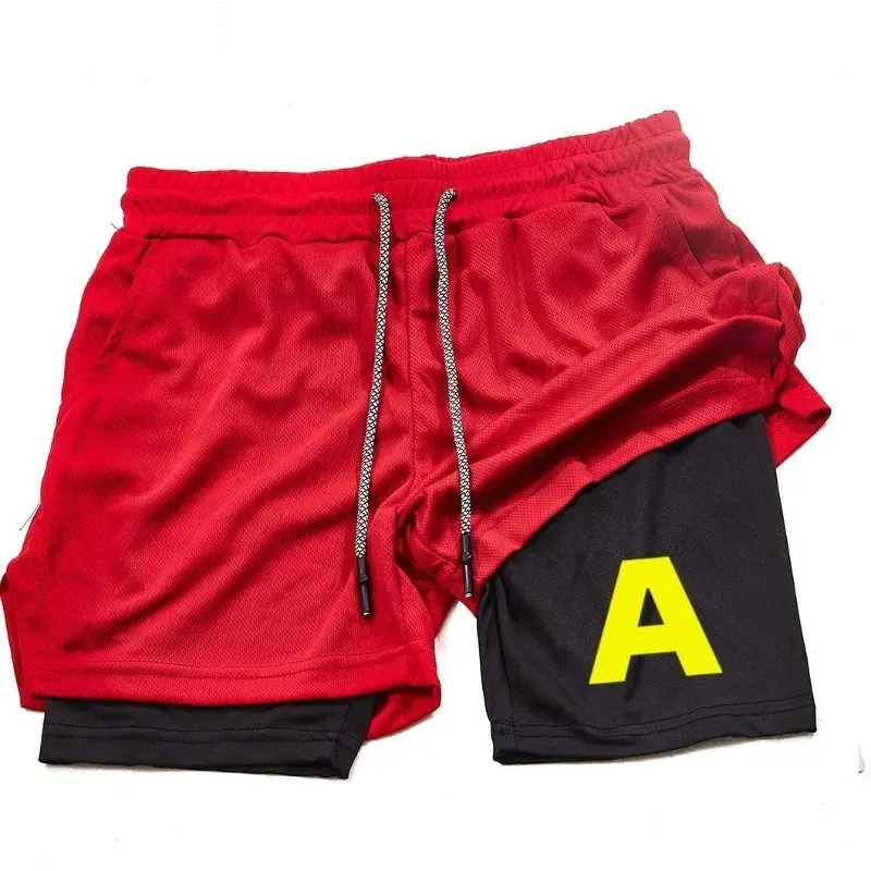 Summer Trendy Men's Sports Shorts 2-in-1 Running Shorts Fitness Animated Pattern High Elasticity Comfortable Elastic Quick Dry