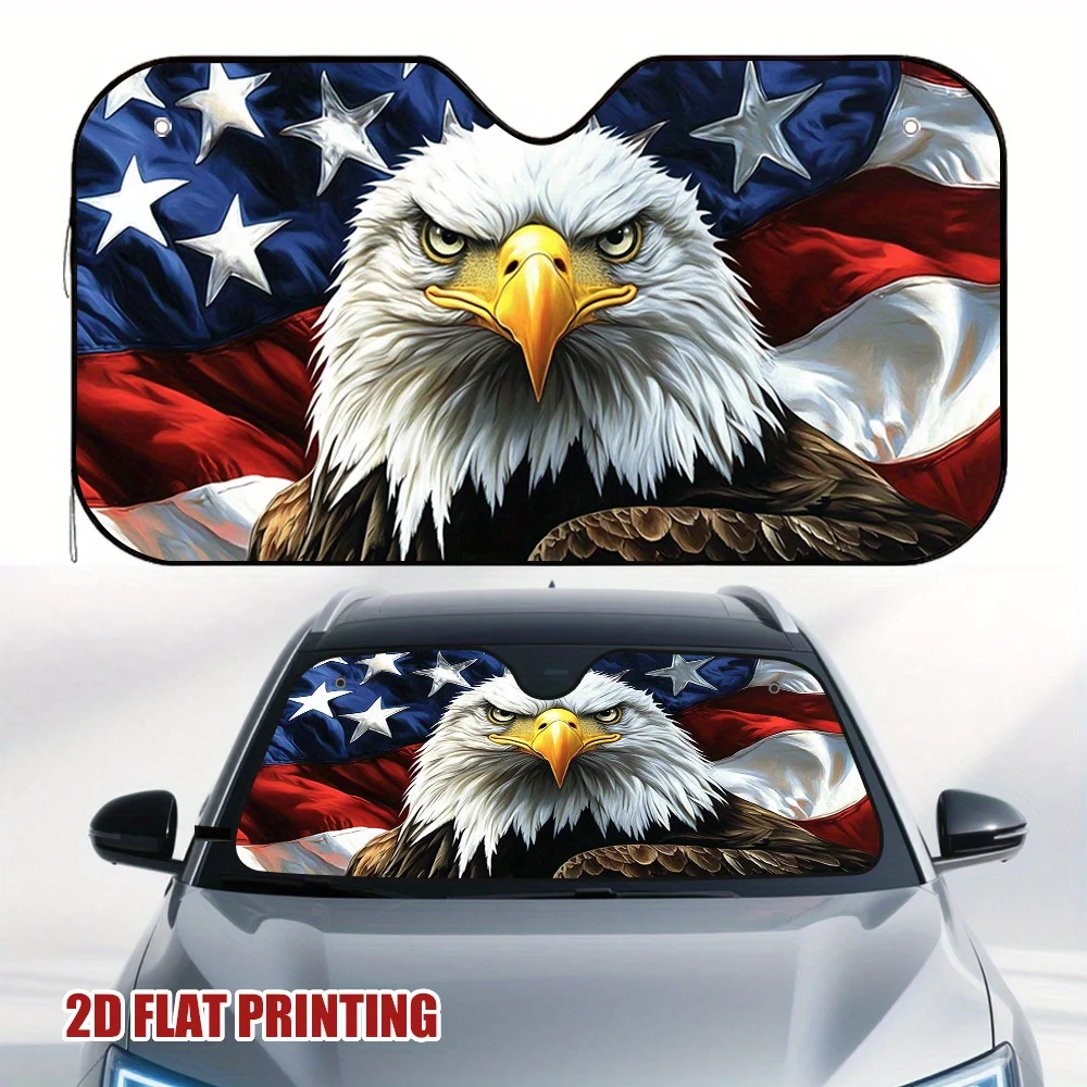 1pc Eagle Over American Flag Car Sun Visor, perfect for daily commutes, helps reduce sunlight exposure and keeps the car cool.