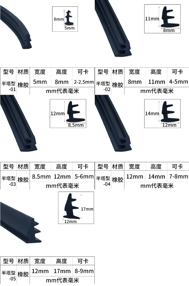 1/5/10M Tür- und Fensterdichtungsstreifen, Aluminium, winddichte Legierung, feste Glasspaltung, drei T-Typ, füllen Sie die Kartensteckplatz-Gummistreifen aus – Detail 5