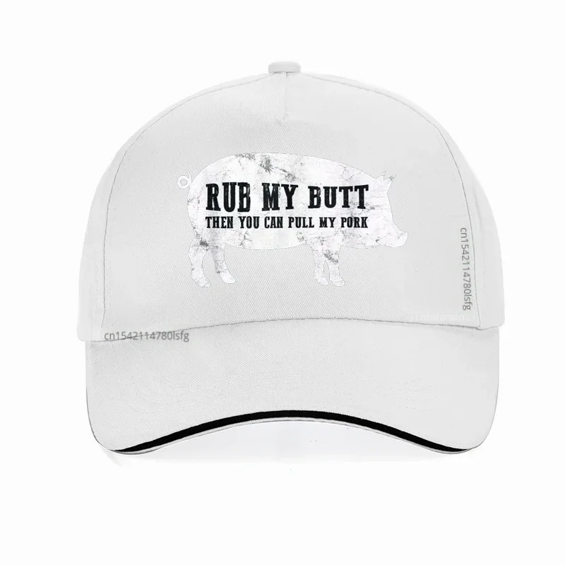 Rub My Butt Then You Can Pull My Pork Funny BBQ hat Creative design PIG printing Dad hats Summer Adjustable Baseball Cap