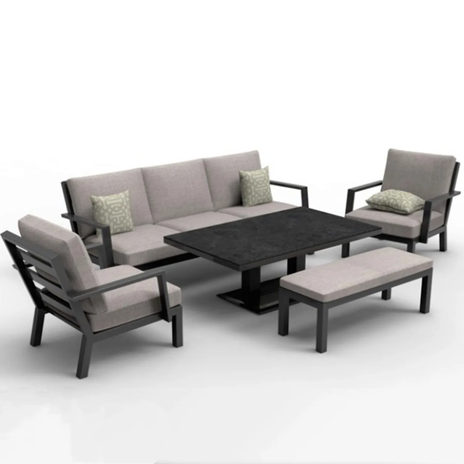 Metal Outdoor Dining Set Patio Conversation Sofa With Adjustable Height Table Garden Furniture Hotel Seating Group