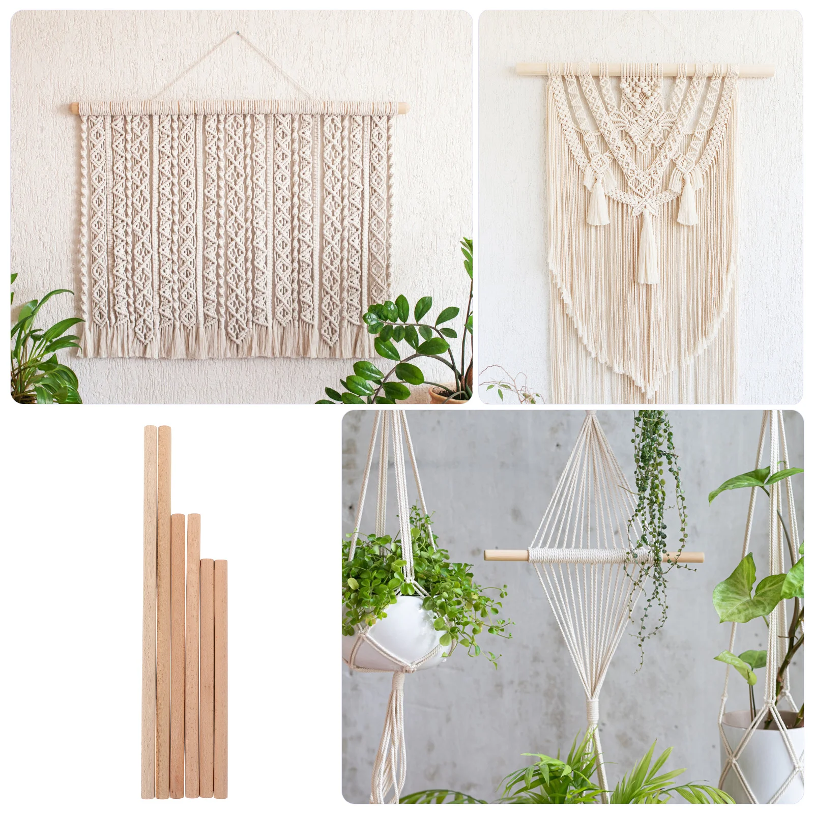 

6Pcs Lightweight Tapestry Dowel Rods Wooden Woven Rod Clear Texture Smooth Surface Easy Use Storage Portable Tapestry Dowel Rods