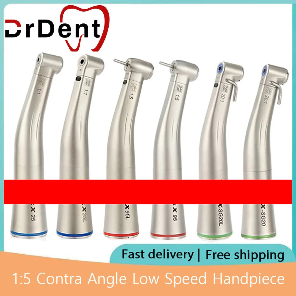 Dental X95L 1:5 Increasing Speed Orthodontics Handpiece Against Contra Angle LED Optic Fiber Quattro Spray Red Ring Turbine Tool