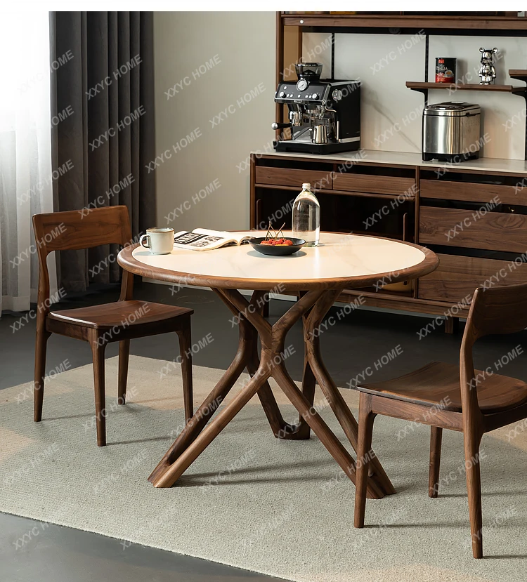 round dining table, black walnut rock slab dining table, modern simple home dining and leisure round table