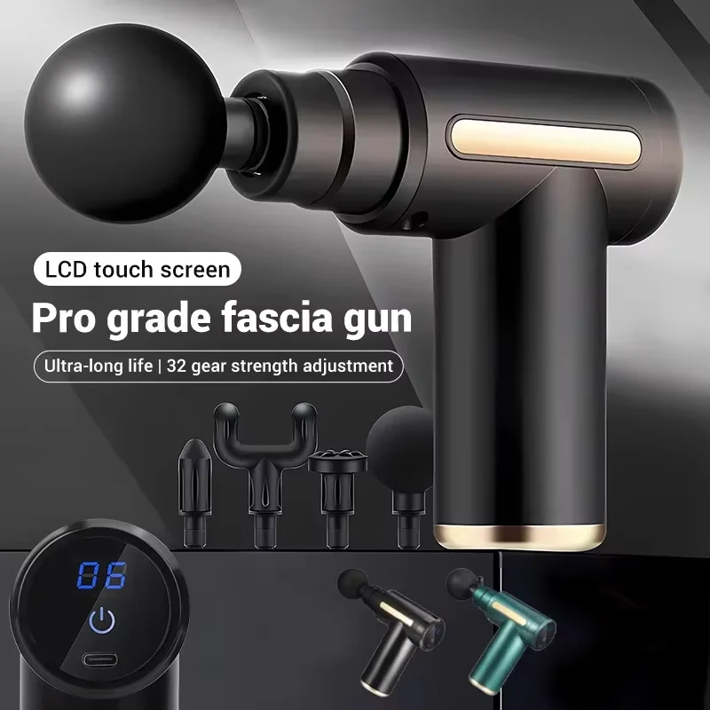 

Fascial Massage Gun Electric Percussion Pistol Massager Body Relaxation With LED Touch Screen 4 Replaceable Massage Head
