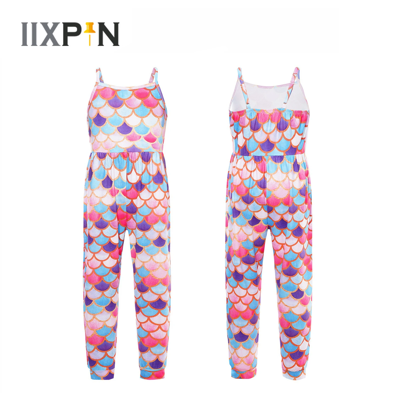 

Summer Kids Girls Printed Overalls Jumpsuit Casual Spaghetti Straps Sleeveless Playsuit Romper with Pockets Fashion Beachwear