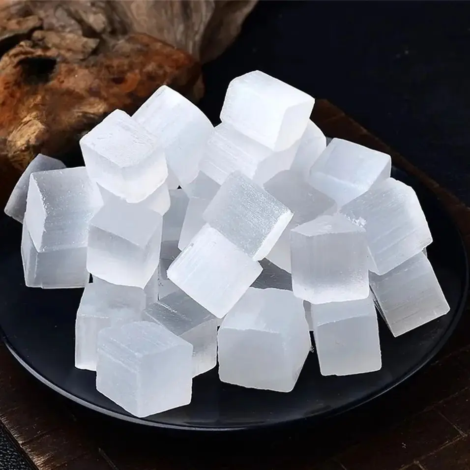 Natural White Selenite Cube Hand Carved Mineral Specimen Display Decorative Crystal Rolling Stone