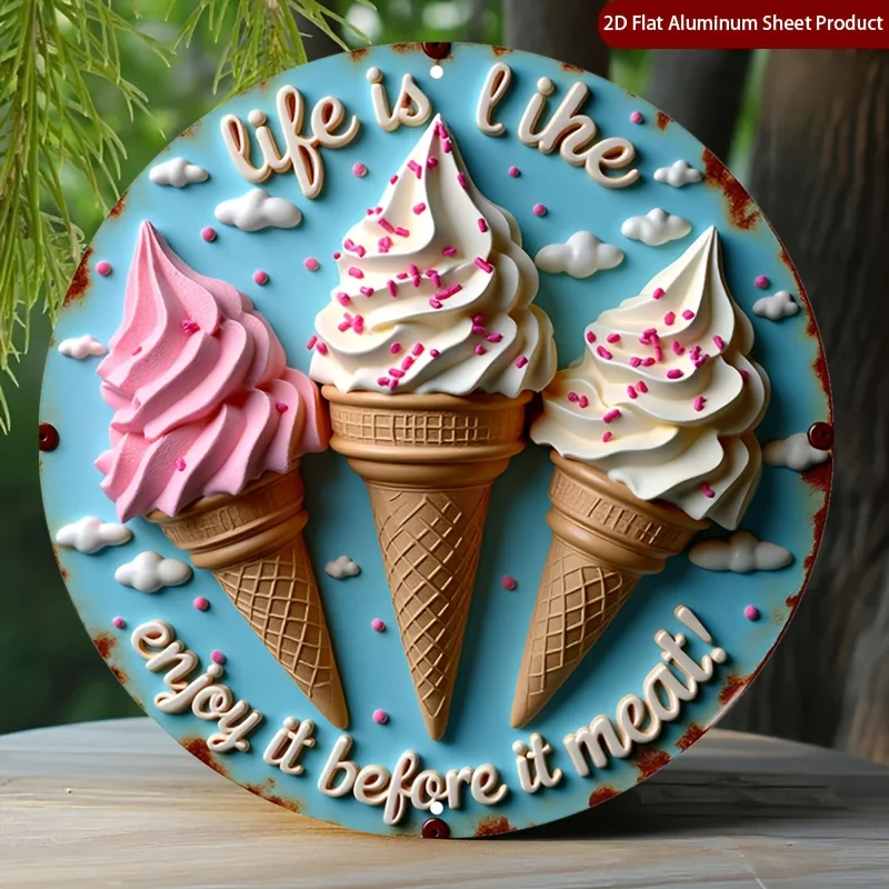 Life Is Like Ice Cream Cone Sprinkle Tin Sign - Vintage Durable Metal Plaque Wall Decor, Dessert Shop Snack Bar Kitchen Wall Art