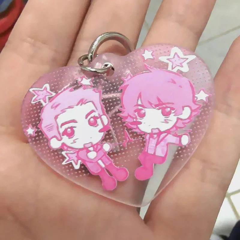TV Series Supernatural SPN Sam Dean Cosplay Keychain Kawaii Acrylic Heart Pendant Keyring Key Chain Bag Accessory Ornament Prop