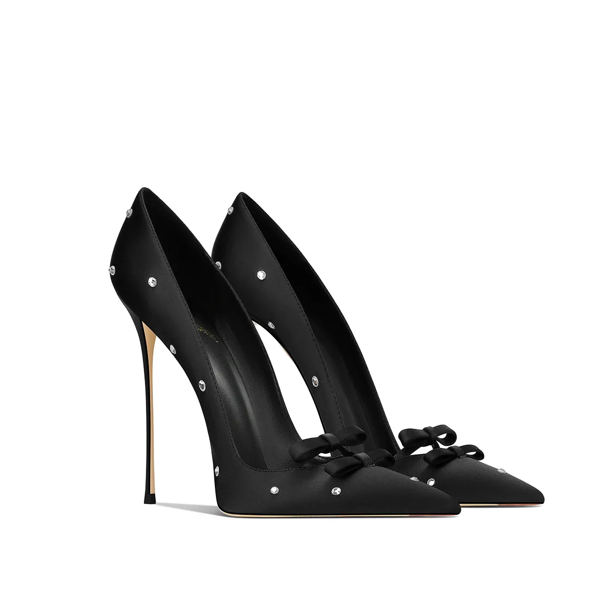 

New black satin Chinese style slim toe high-heeled shoes with pointed toes for women's design sense, versatile single shoes