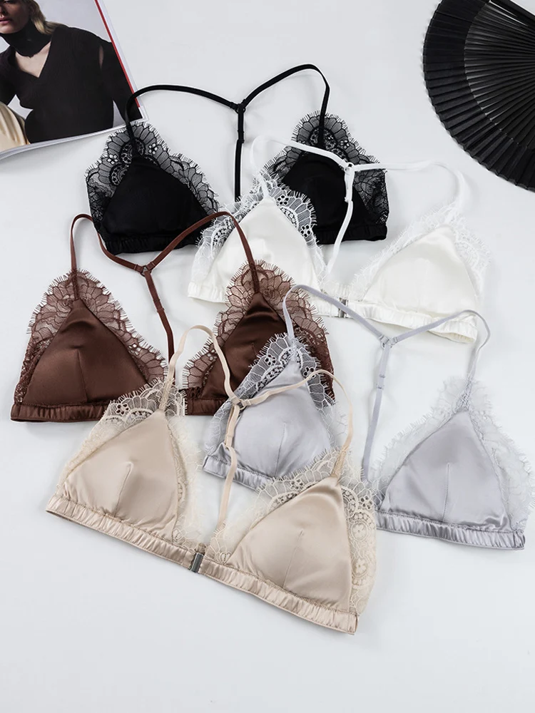 Women's Silk Bra - Triangle Cup Wire-Free Front Closure Thin Padded