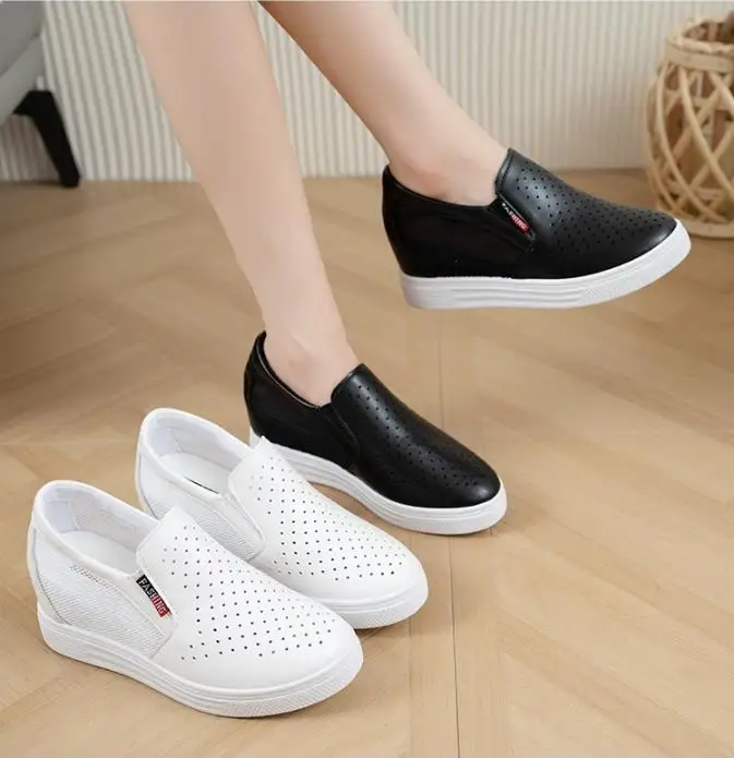 Women 2024 New Small White Shoes Inside To Increase Everything with A Slip-on Lazy Leisure Sports Net Sneakers