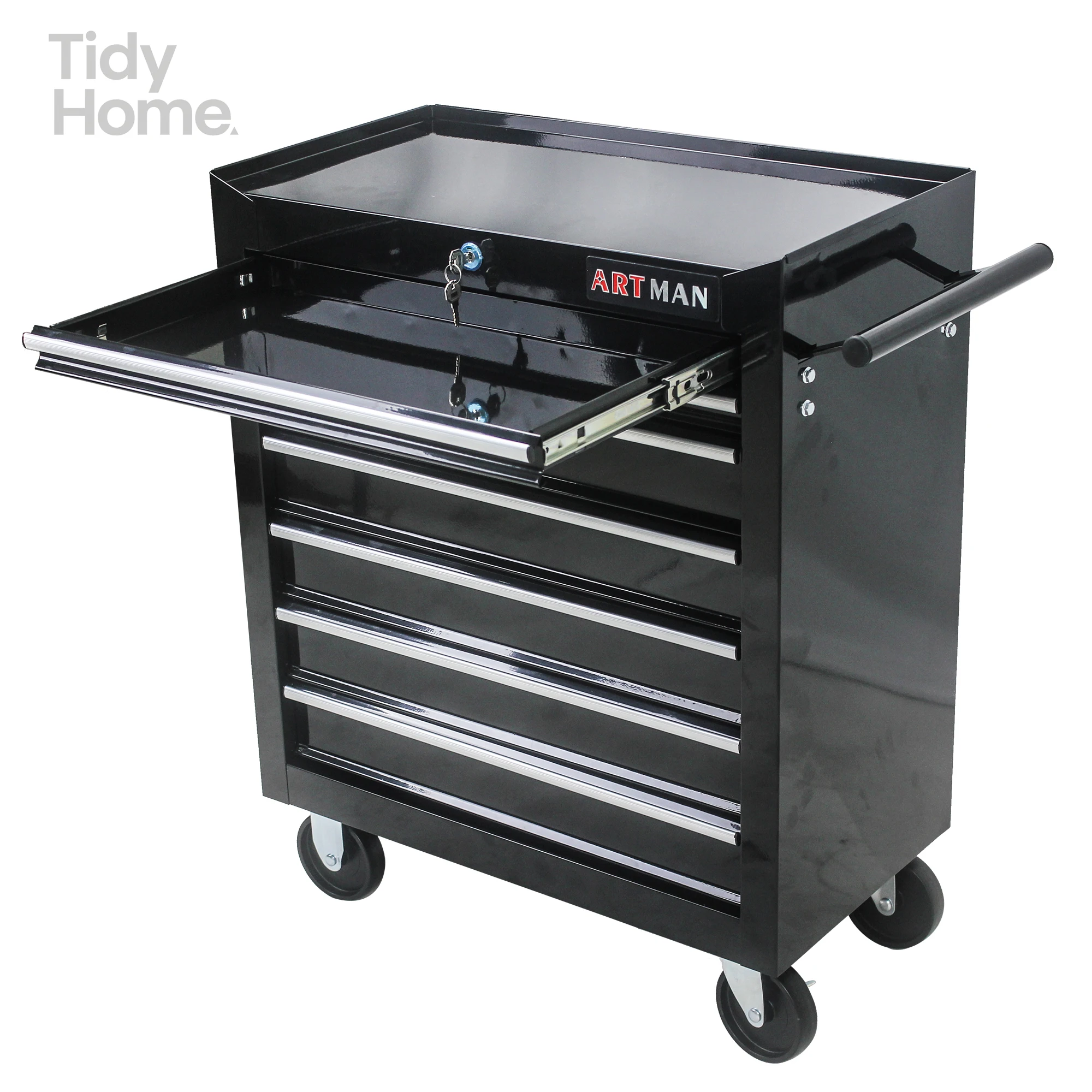 7 DRAWERS MULTIFUNCTIONAL TOOL CART WITH WHEELS-BLACK  toolbox with wheels tool organizer box rolling tool-box garage storage