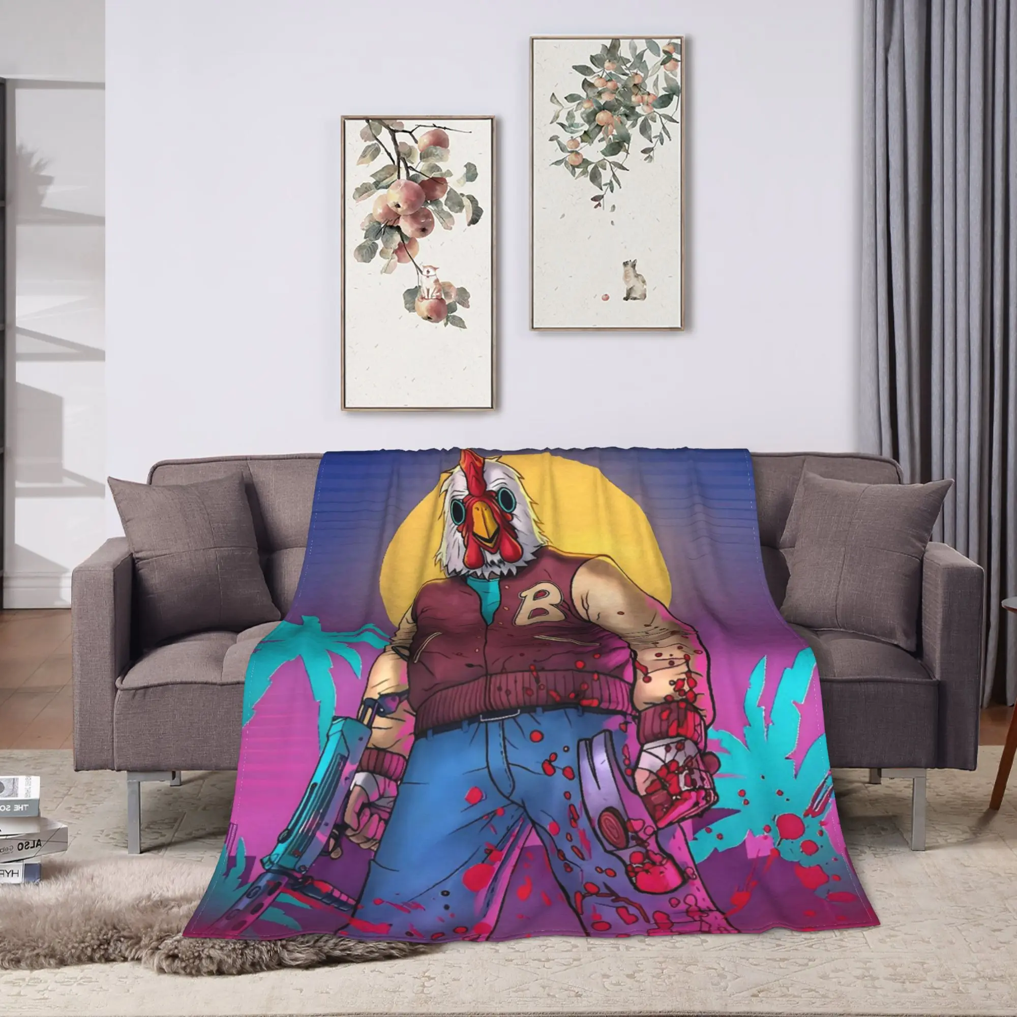 Line Miami Game Blanket  Travel Office Flannel Throw Blanket For Bedroom Soft Custom Quality Bedspread Birthday Gift
