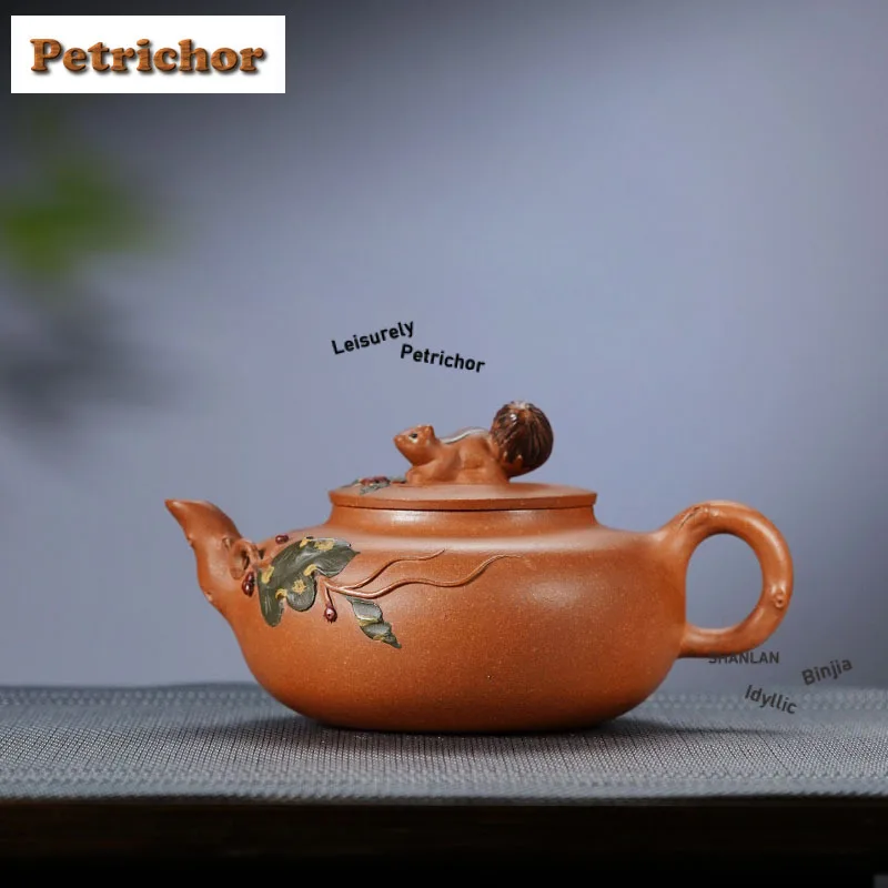 280ml Exquisite Yixing Purple Clay Teapots Famous Artists Handmade Squirrel Grape Pot Raw Ore Purple Mud Kettle Zisha Tea Set