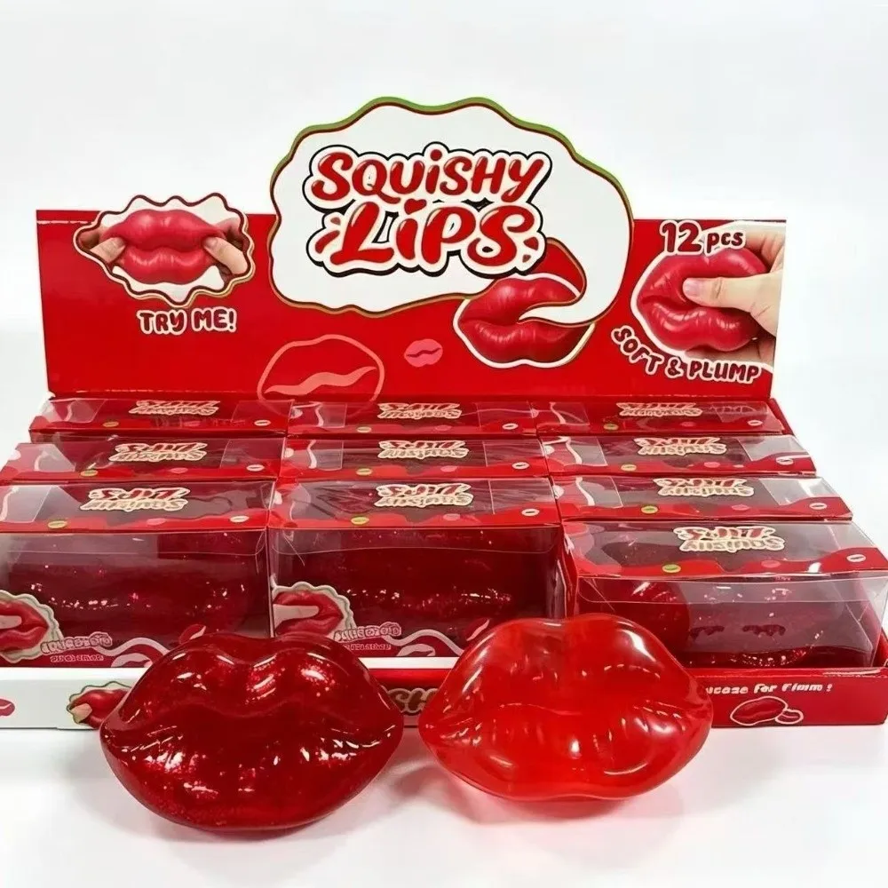 Soft Red Lip Shape Squeeze Toy Stress Relief Glitter Maltose Pinch Toy Non-Sticky Sensory Play Fingertip Toy Kids