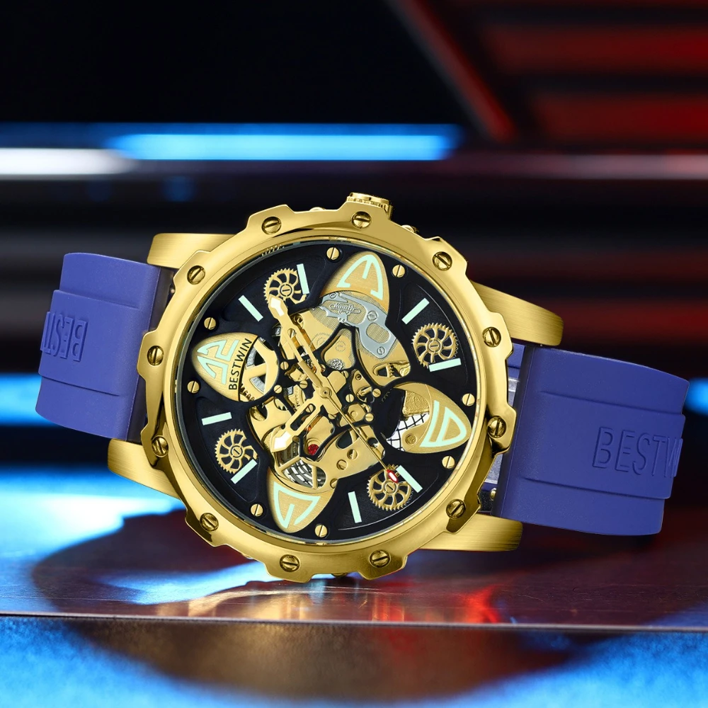 BESTWIN 203 ساعة رجالي منظور أسفل بوش مفتوحة قطع غير ميكانيكية متعددة الطبقات مضيئة موضة ساعات كوارتز للرجل