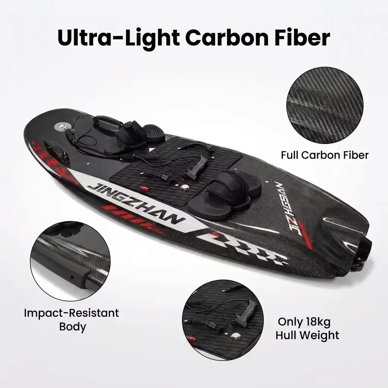 Jingzhan 72V Carbon Fibre Electric Surfboard High Strength Surf SUP with Paddle Leash Pump Fins Bag for Ocean Wave Surfing