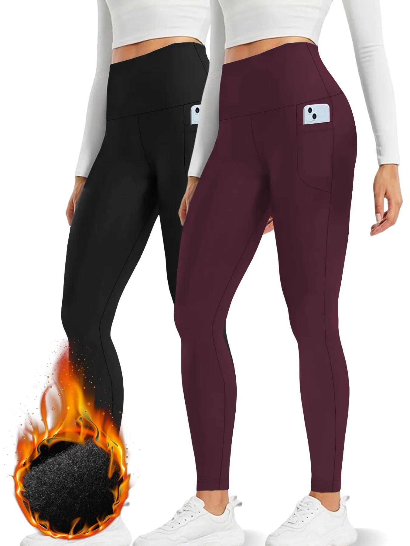 

Женские супермягкие термолеггинсы на флисовой подкладке с карманами, брюки для бега для йоги с высокой талией и контролем живота