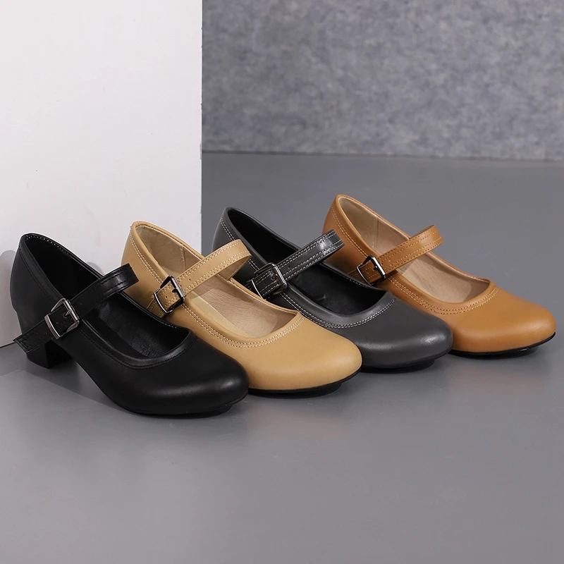 

Girseaby Классические офисные женские туфли-лодочки с круглым носком на блочном каблуке 5 см с пряжкой и ремешком 45 44 46 47 48 Классические женские повседневные туфли Janes