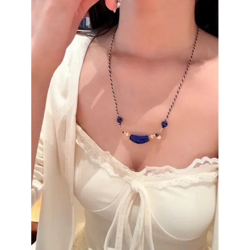 Natural lapis lazuli elbow clavicle chain women's light luxury high-end natural crystal niche design fashion