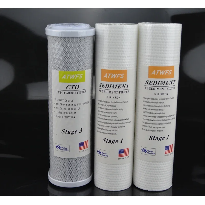 Water Filter System One Year Refill Cartridge Kit 2pcs 10-Inch PP Cotton Filter+ 1pcs 10 Inch CTO Carbon Filter Cartridge