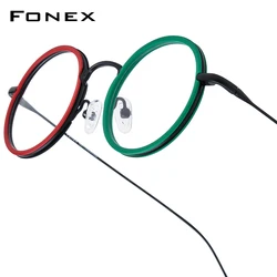 FONEX Acetate Titanium Glasses Frame Women 2025 New Fashion Brand Design Retro Small Round Eyeglasses Men Vintage Eyewear 85844
