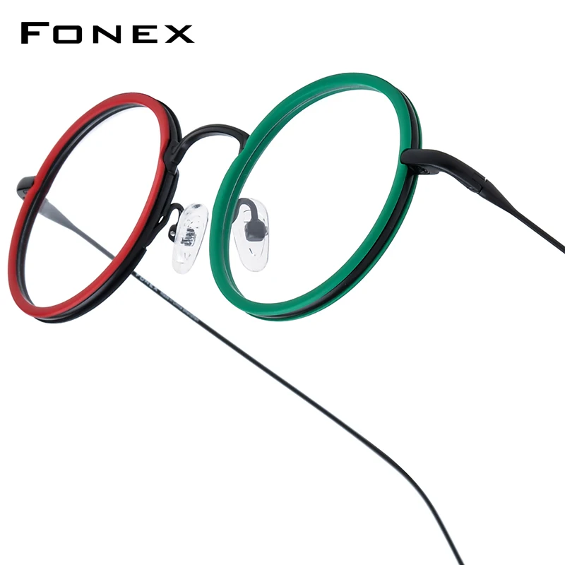 FONEX Acetate Titanium Glasses Frame Women 2025 New Fashion Brand Design Retro Small Round Eyeglasses Men Vintage Eyewear 85844