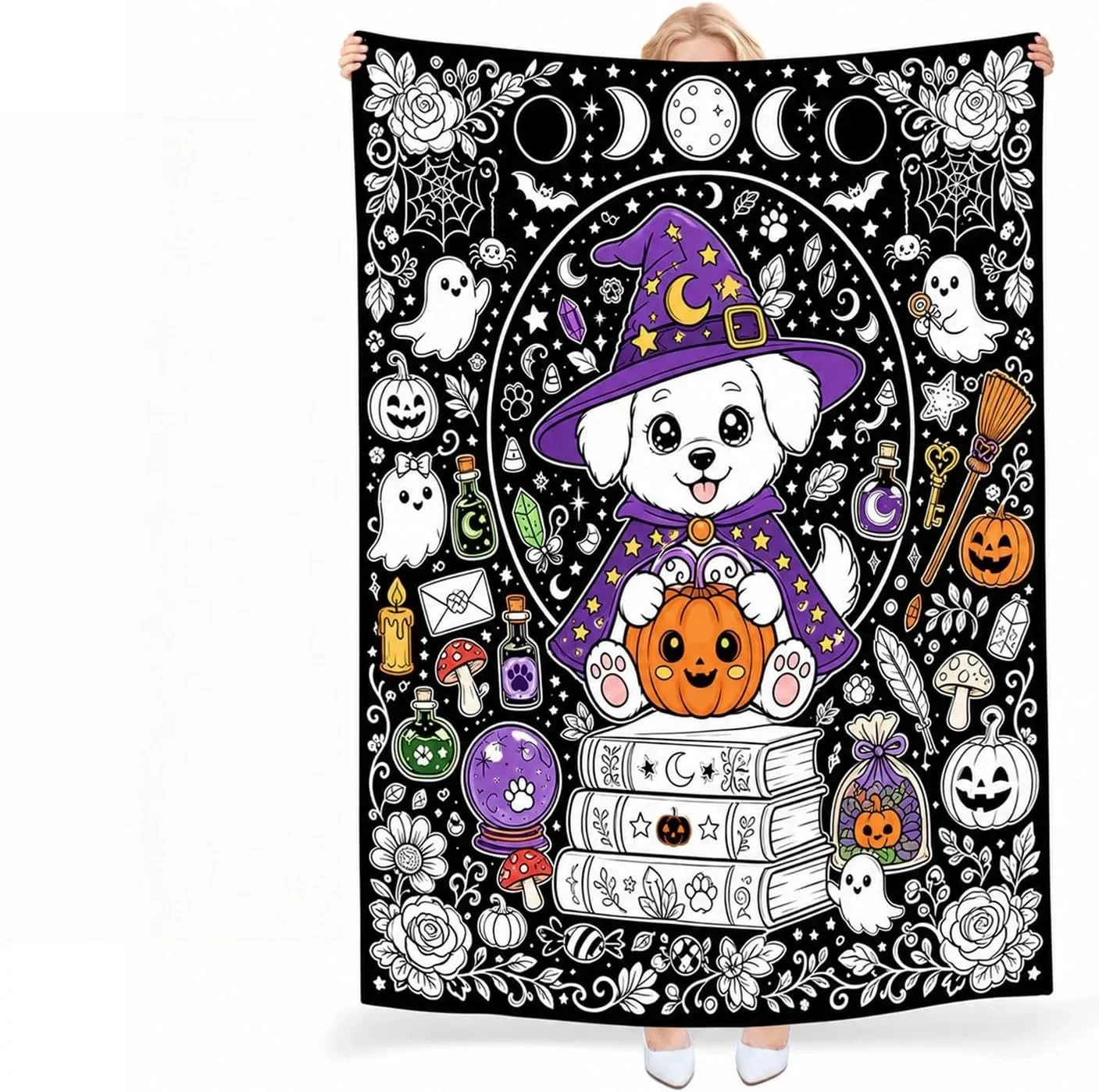 Spooky Halloween Puppy Blanket Magic Potion Bottle Pumpkin DIY blanket Soft Flannel Bed Cover
