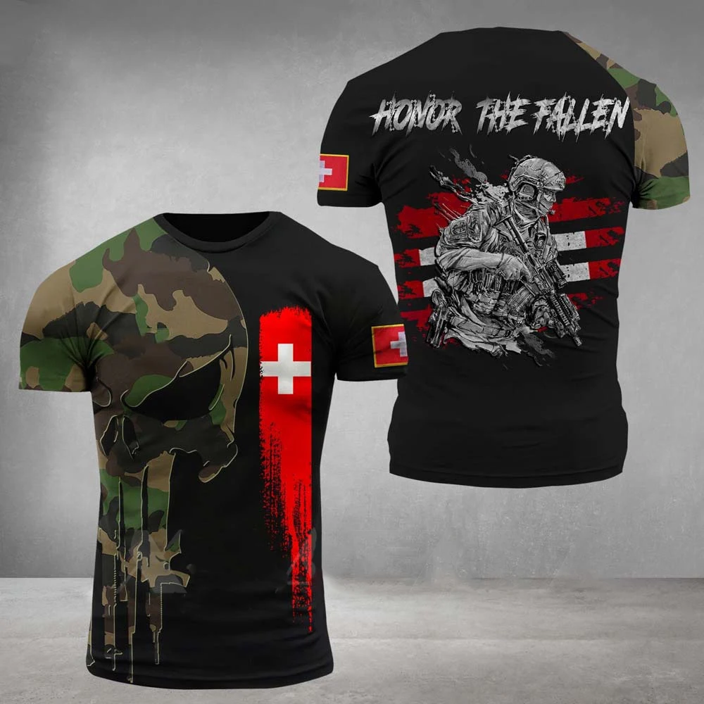 Switzerland Army Men\'s T-Shirt Summer Round Neck Short Sleeve Swiss Veterans Print Shirt Casual Tops Tees Oversized Men\'s tshirt